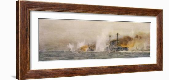 British Ships "Defence" and "Warrior" in Action at the Battle of Jutland-William Lionel Wyllie-Framed Photographic Print