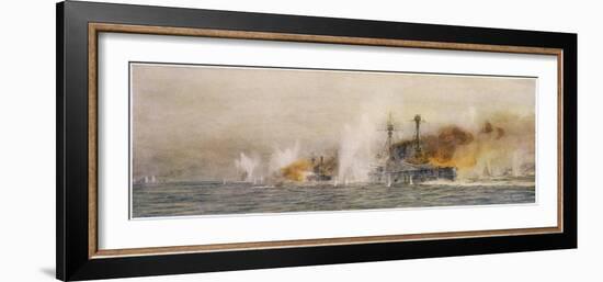 British Ships "Defence" and "Warrior" in Action at the Battle of Jutland-William Lionel Wyllie-Framed Photographic Print