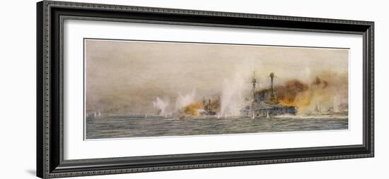 British Ships "Defence" and "Warrior" in Action at the Battle of Jutland-William Lionel Wyllie-Framed Photographic Print