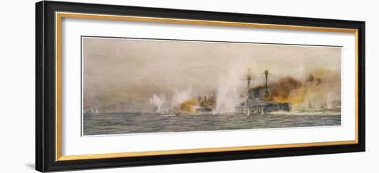 British Ships "Defence" and "Warrior" in Action at the Battle of Jutland-William Lionel Wyllie-Framed Photographic Print