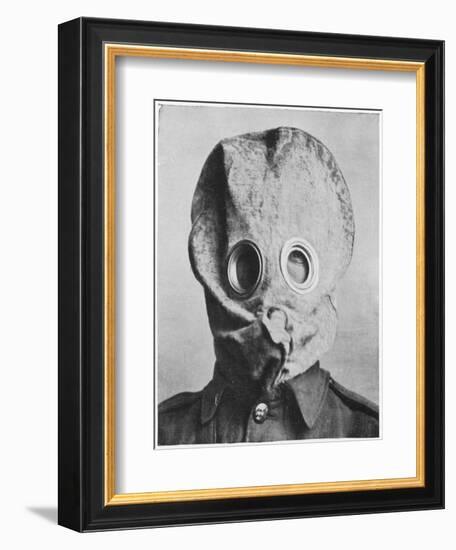 British Soldier in "Anti-Gas Helmet", Gas Mask-null-Framed Art Print