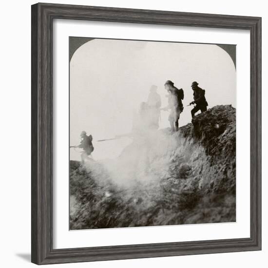 British Soldiers Advancing under Cover of Gas and Smoke, France, World War I, 1916-null-Framed Photographic Print