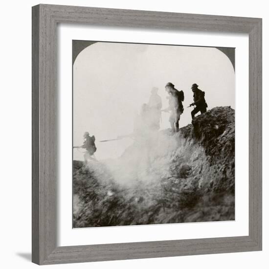 British Soldiers Advancing under Cover of Gas and Smoke, France, World War I, 1916-null-Framed Photographic Print