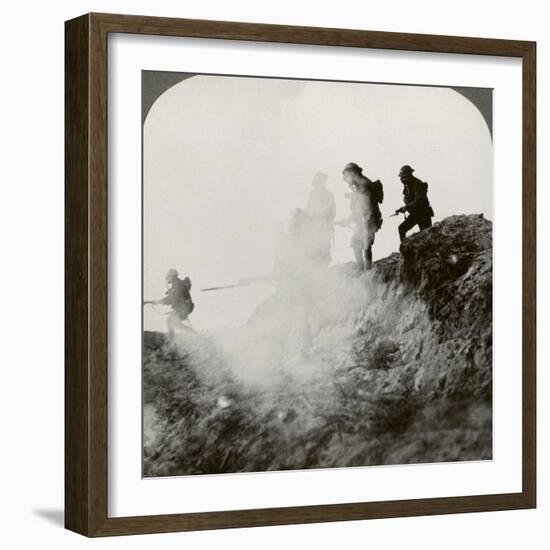 British Soldiers Advancing under Cover of Gas and Smoke, France, World War I, 1916-null-Framed Photographic Print