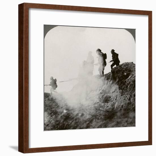 British Soldiers Advancing under Cover of Gas and Smoke, France, World War I, 1916-null-Framed Photographic Print