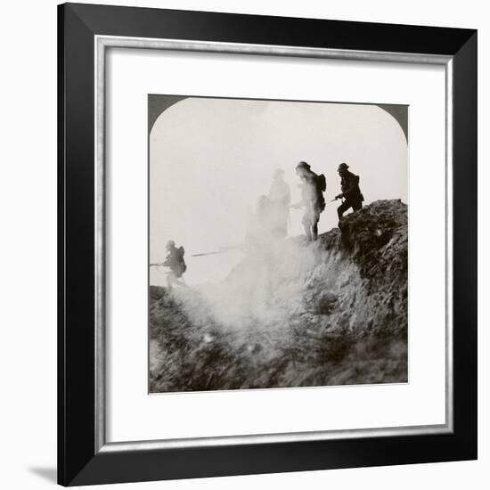 British Soldiers Advancing under Cover of Gas and Smoke, France, World War I, 1916-null-Framed Photographic Print