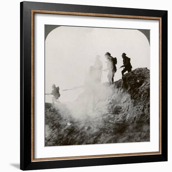 British Soldiers Advancing under Cover of Gas and Smoke, France, World War I, 1916-null-Framed Photographic Print