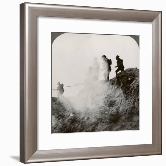 British Soldiers Advancing under Cover of Gas and Smoke, France, World War I, 1916-null-Framed Photographic Print