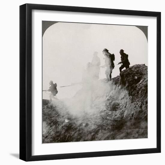 British Soldiers Advancing under Cover of Gas and Smoke, France, World War I, 1916-null-Framed Photographic Print