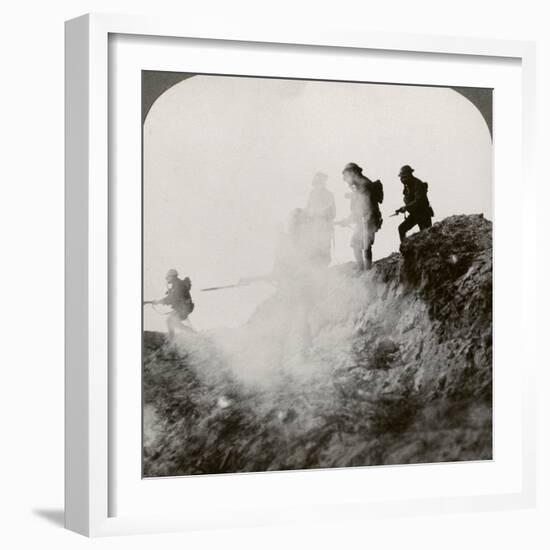 British Soldiers Advancing under Cover of Gas and Smoke, France, World War I, 1916-null-Framed Photographic Print