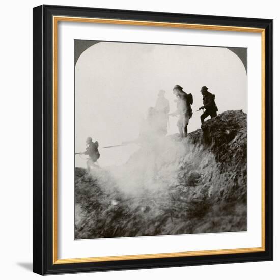 British Soldiers Advancing under Cover of Gas and Smoke, France, World War I, 1916-null-Framed Photographic Print