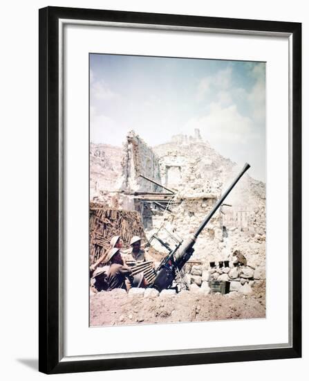 British Soldiers with a Bofors 40MM Anti-Aircraft Gun Below Monte Cassino, Italy, April 1944-null-Framed Photographic Print