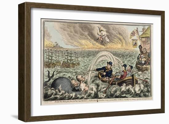 British Tars Towing the Danish Fleet into Harbour, or the Broadbottom Leviathan Trying to Swamp…-James Gillray-Framed Giclee Print