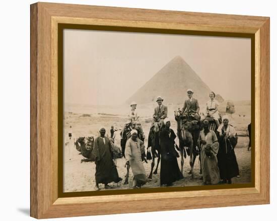 British Tourists Seated on Camels in Front of the Great Pyramid, Giza, Egypt, 1936-null-Framed Premier Image Canvas