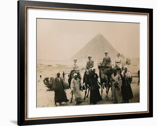 British Tourists Seated on Camels in Front of the Great Pyramid, Giza, Egypt, 1936-null-Framed Photographic Print