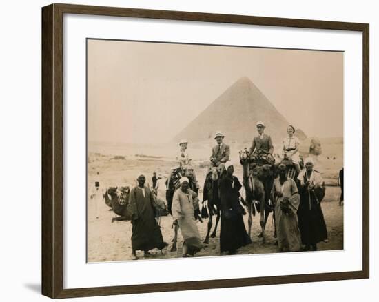 British Tourists Seated on Camels in Front of the Great Pyramid, Giza, Egypt, 1936-null-Framed Photographic Print