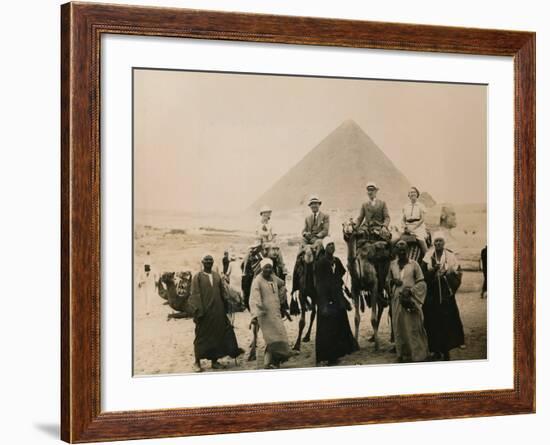 British Tourists Seated on Camels in Front of the Great Pyramid, Giza, Egypt, 1936-null-Framed Photographic Print