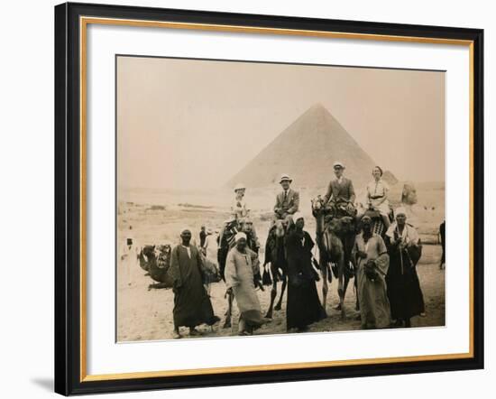 British Tourists Seated on Camels in Front of the Great Pyramid, Giza, Egypt, 1936-null-Framed Photographic Print