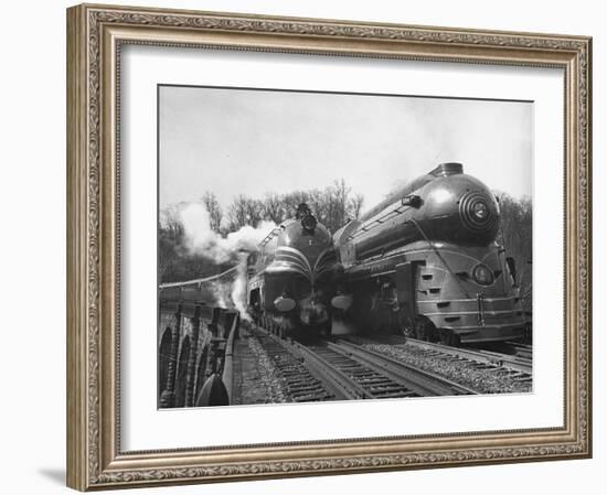 British Train, "Coronation Scot" alongside American Locomotives-Hansel Mieth-Framed Photographic Print