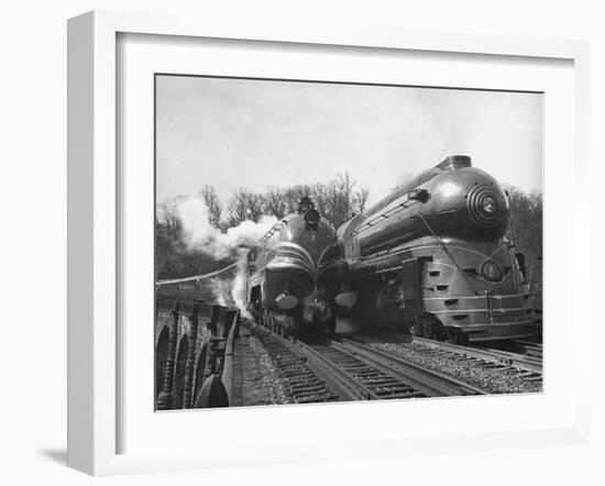 British Train, "Coronation Scot" alongside American Locomotives-Hansel Mieth-Framed Photographic Print