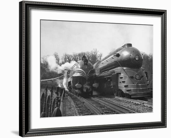 British Train, "Coronation Scot" alongside American Locomotives-Hansel Mieth-Framed Photographic Print