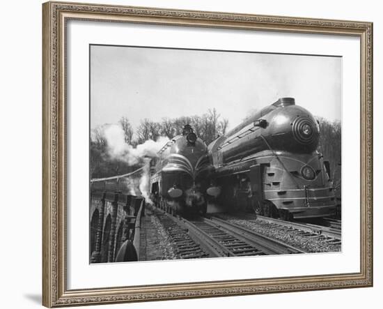 British Train, "Coronation Scot" alongside American Locomotives-Hansel Mieth-Framed Photographic Print