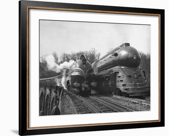 British Train, "Coronation Scot" alongside American Locomotives-Hansel Mieth-Framed Photographic Print