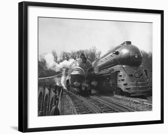 British Train, "Coronation Scot" alongside American Locomotives-Hansel Mieth-Framed Photographic Print