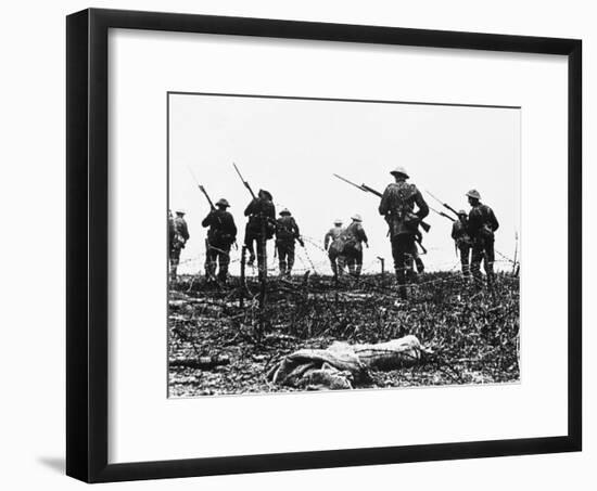 British Troops Advance Through Barbed Wire across No Mans Land-Robert Hunt-Framed Photographic Print