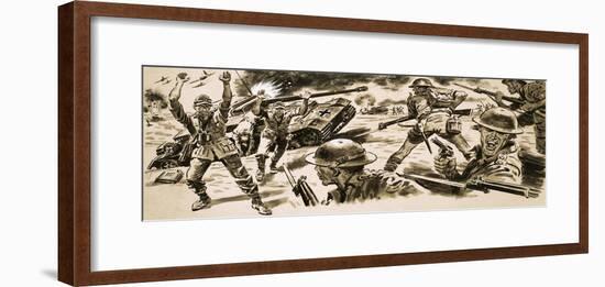 British Troops Attack the Position Held by Rommel's Afrika Korps-null-Framed Giclee Print