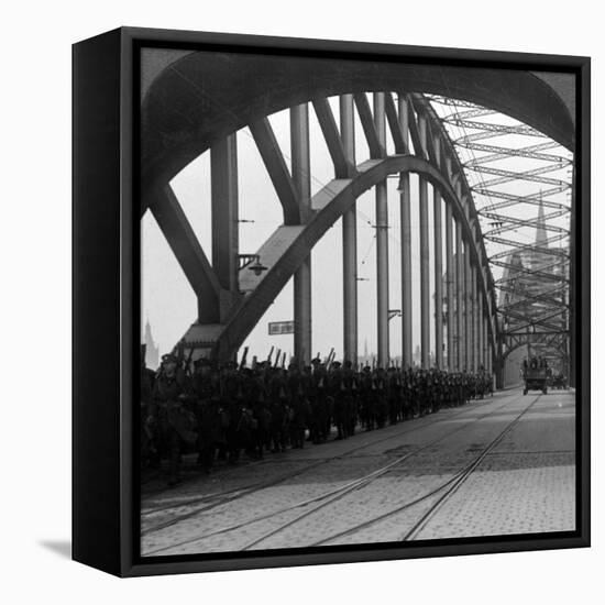 British Troops Crossing the Bridge over the Rhine, Cologne, Germany, 1918-1926-null-Framed Premier Image Canvas