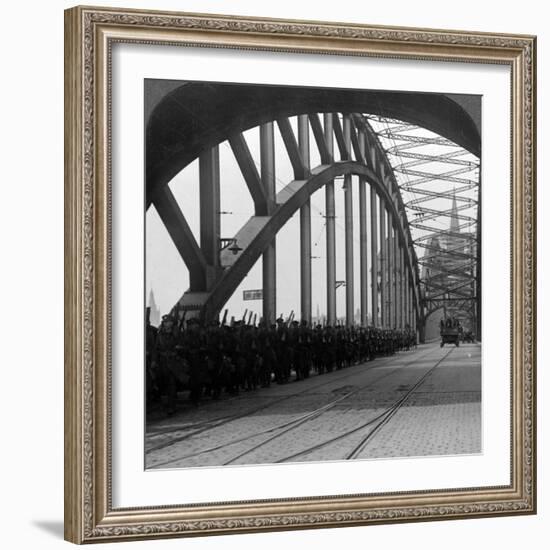 British Troops Crossing the Bridge over the Rhine, Cologne, Germany, 1918-1926-null-Framed Photographic Print