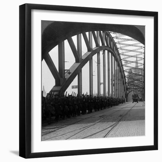 British Troops Crossing the Bridge over the Rhine, Cologne, Germany, 1918-1926-null-Framed Photographic Print