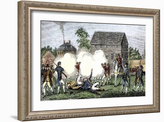 British Troops Firing on Americans at Lexington, First Battle of American Revolution, c.1775-null-Framed Giclee Print