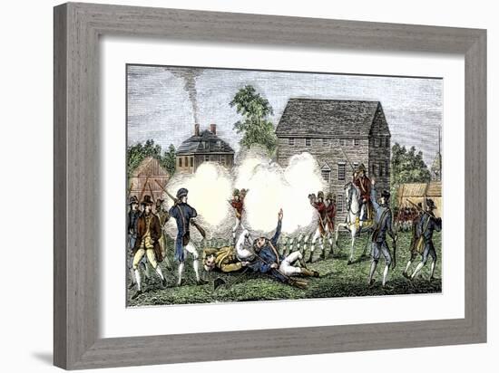 British Troops Firing on Americans at Lexington, First Battle of American Revolution, c.1775-null-Framed Giclee Print