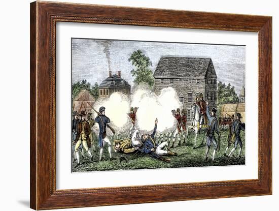 British Troops Firing on Americans at Lexington, First Battle of American Revolution, c.1775-null-Framed Giclee Print