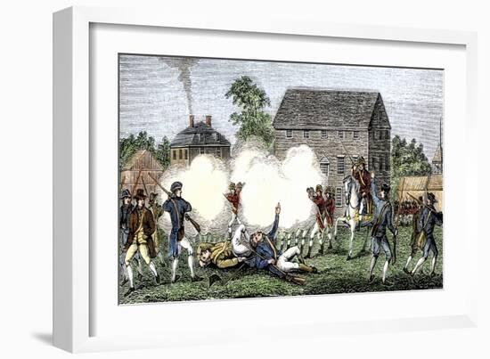 British Troops Firing on Americans at Lexington, First Battle of American Revolution, c.1775-null-Framed Giclee Print