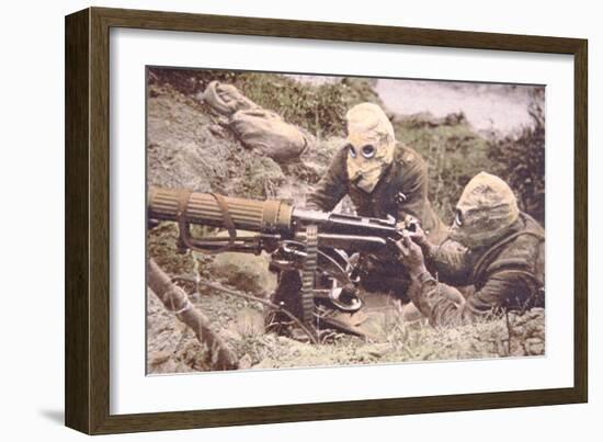 British Vickers Machine Gun Crew on the Some, Wearing Helmets as Protection Against German…-English Photographer-Framed Photographic Print