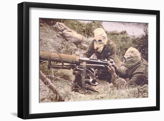 British Vickers Machine Gun Crew on the Some, Wearing Helmets as Protection Against German…-English Photographer-Framed Photographic Print