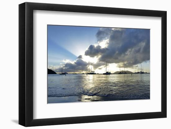 British Virgin Islands, Sandy Cay, Tortola. Sailboats at Anchor in Cane Garden Bay-Kevin Oke-Framed Photographic Print