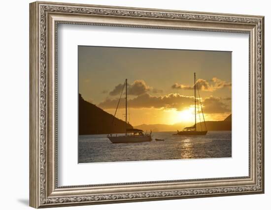 British Virgin Islands, Tortola. Caribbean Sunset with Sailboats at Soper's Hole, West End-Kevin Oke-Framed Photographic Print