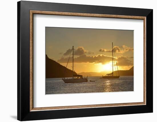 British Virgin Islands, Tortola. Caribbean Sunset with Sailboats at Soper's Hole, West End-Kevin Oke-Framed Photographic Print