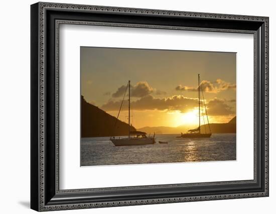 British Virgin Islands, Tortola. Caribbean Sunset with Sailboats at Soper's Hole, West End-Kevin Oke-Framed Photographic Print