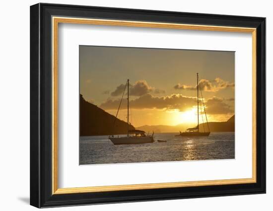 British Virgin Islands, Tortola. Caribbean Sunset with Sailboats at Soper's Hole, West End-Kevin Oke-Framed Photographic Print