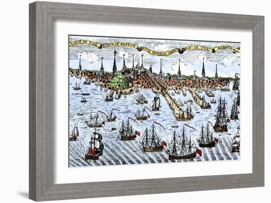 British Warships in Boston Harbor, 1774, an Attempt to Control the Angry Colonists in Massachusetts-null-Framed Giclee Print