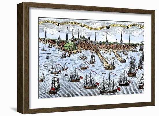 British Warships in Boston Harbor, 1774, an Attempt to Control the Angry Colonists in Massachusetts-null-Framed Giclee Print