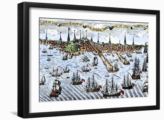 British Warships in Boston Harbor, 1774, an Attempt to Control the Angry Colonists in Massachusetts-null-Framed Giclee Print