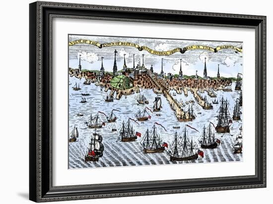 British Warships in Boston Harbor, 1774, an Attempt to Control the Angry Colonists in Massachusetts-null-Framed Giclee Print