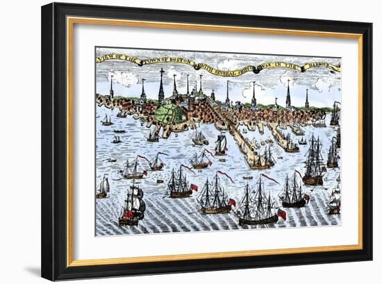 British Warships in Boston Harbor, 1774, an Attempt to Control the Angry Colonists in Massachusetts-null-Framed Giclee Print
