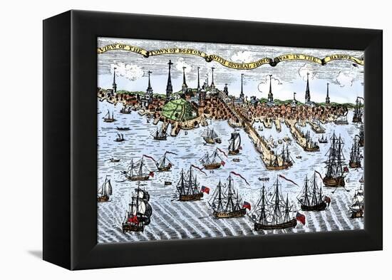 British Warships in Boston Harbor, 1774, an Attempt to Control the Angry Colonists in Massachusetts-null-Framed Premier Image Canvas